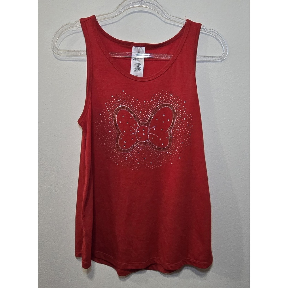 Disney Minnie Mouse Rhinestone Bow Red Tank Top Womens Small S Y2K Bling